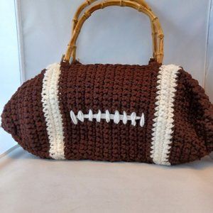 Handmade Crochet Figural Football Tote Handbag.